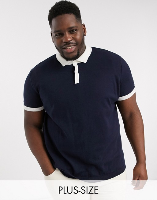 New Look Plus colourblock knitted polo in navy