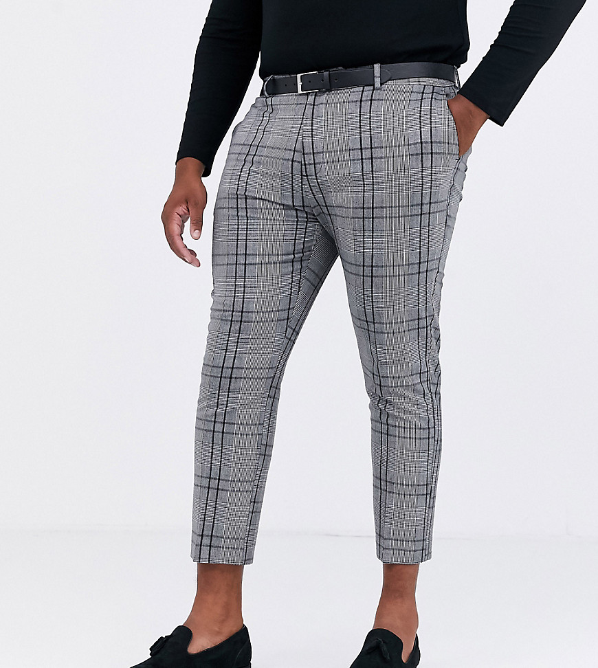 New Look Plus – elegante bukser med skinny pasform og store tern-Grå