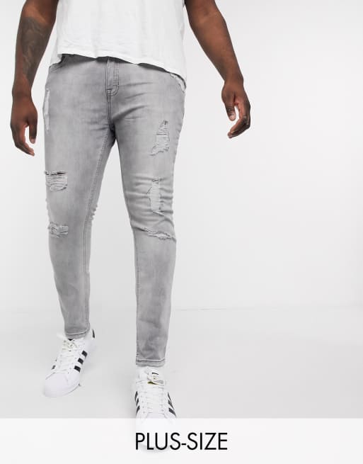 New Look PLUS Jeans strappati grigi effetto spray ASOS