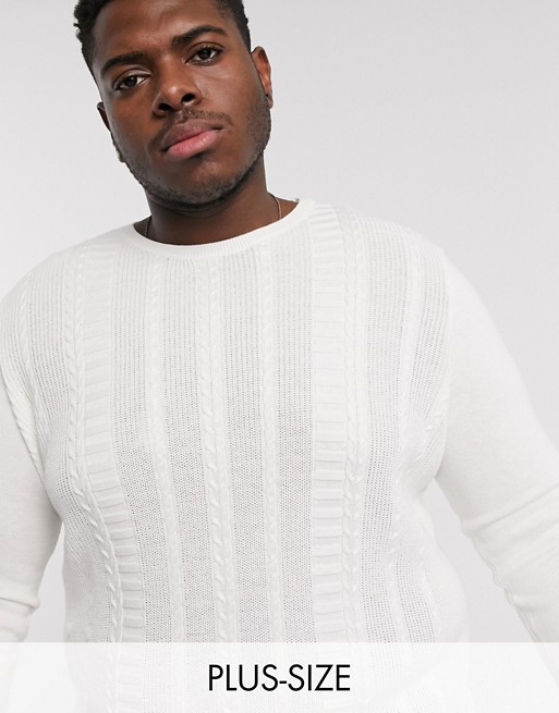 New Look PLUS long sleeve cotton cable jumper in white