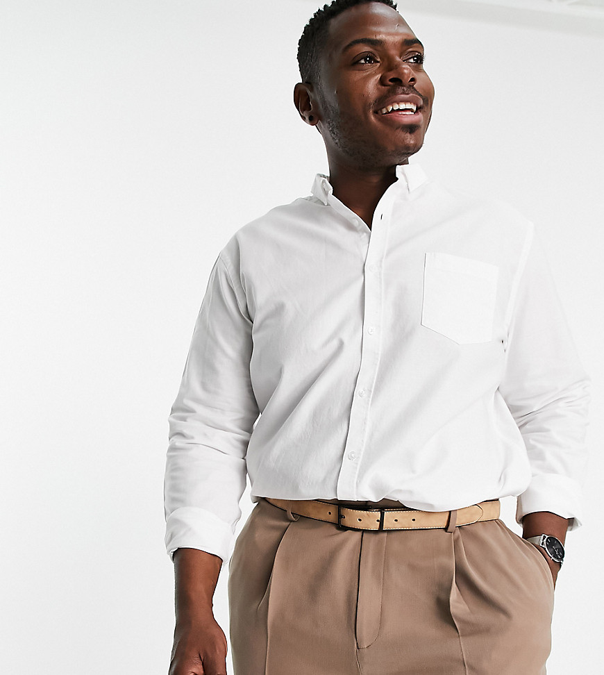 New Look Plus long sleeve organic cotton oxford shirt in white