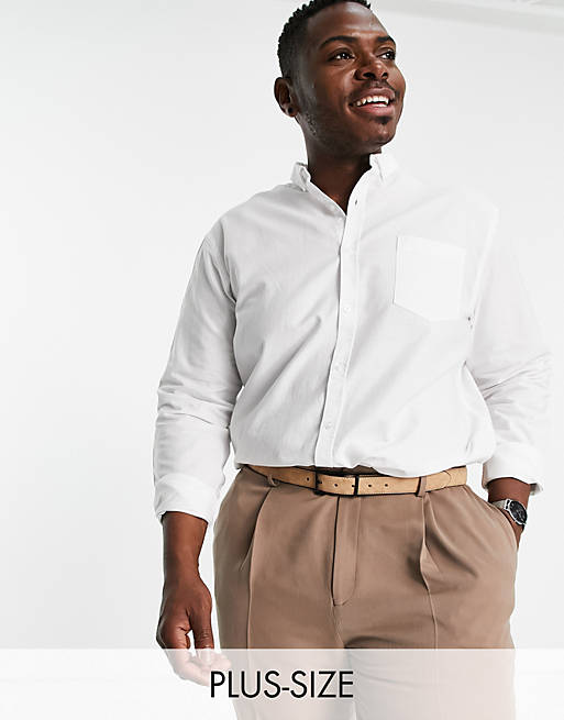 New Look Plus smart long sleeve cotton oxford shirt in white - WHITE