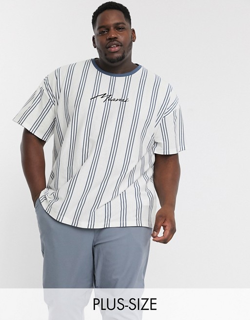 New Look Plus Miami embroidered vertical stripe t-shirt in white