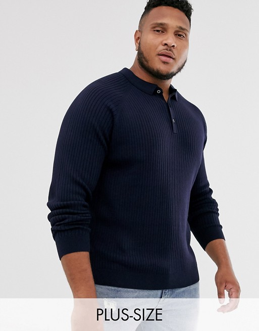 New Look Plus muscle fit polo in navy