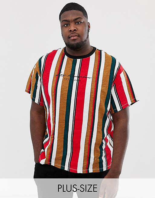 New Look Plus oversized vertical stripe t-shirt with LA embroidery | ASOS