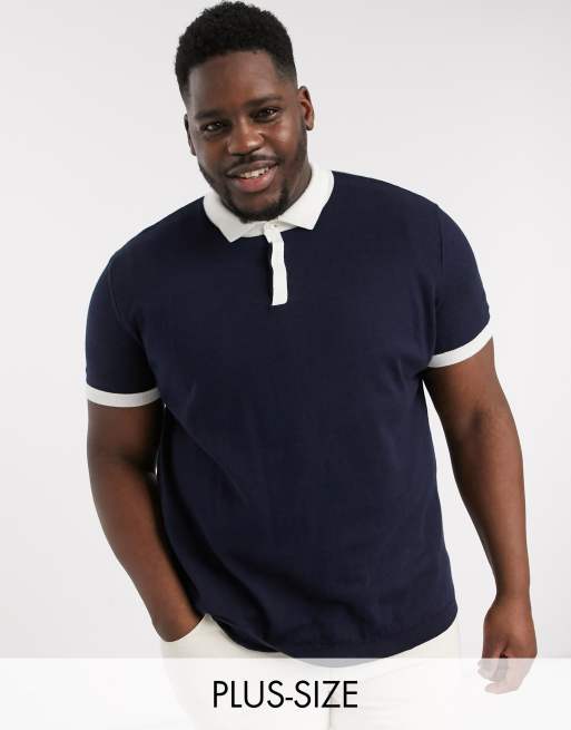 New Look Plus - Polo  en maille effet color block - Bleu marine