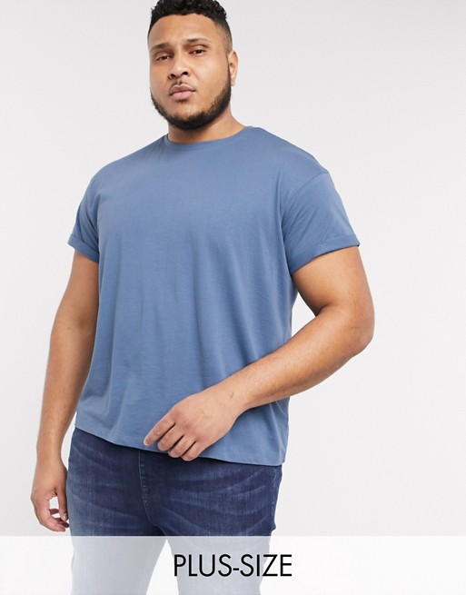 New Look PLUS roll sleeve t-shirt in dusky blue