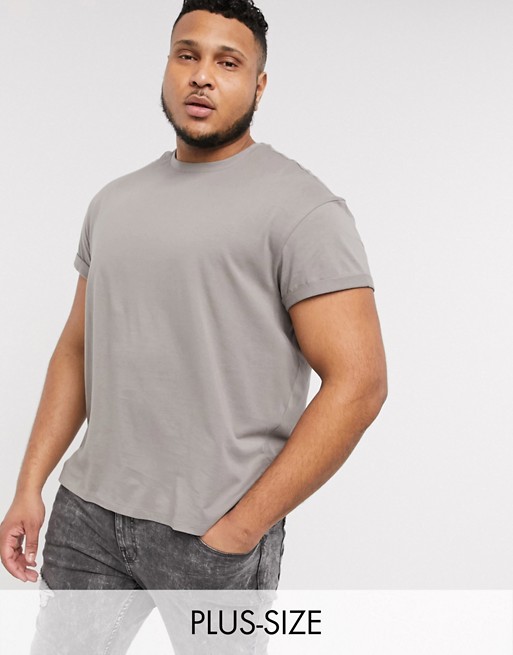 New Look Plus roll sleeve t-shirt in light grey