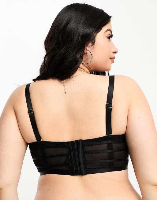 New Look Plus satin strappy longline bra in black