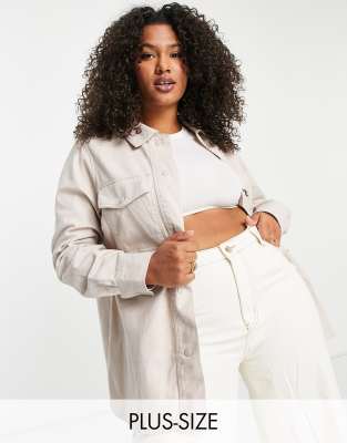 New Look Plus New Look Curve Cotton Shacket In Stone-neutral