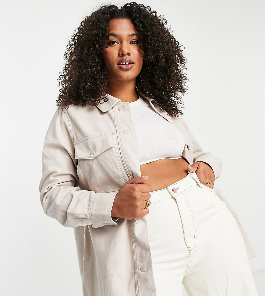 New Look Plus New Look Curve Cotton Shacket In Stone-neutral