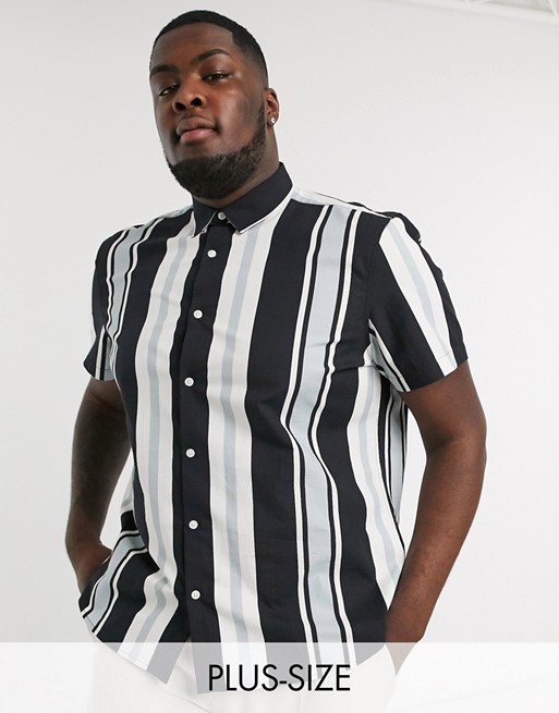 New Look Plus shirt sleeve ripstop stripe shirt in white