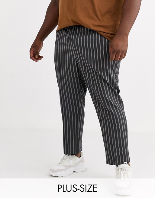 New Look Plus slim crop twin stripe trousers in grey
