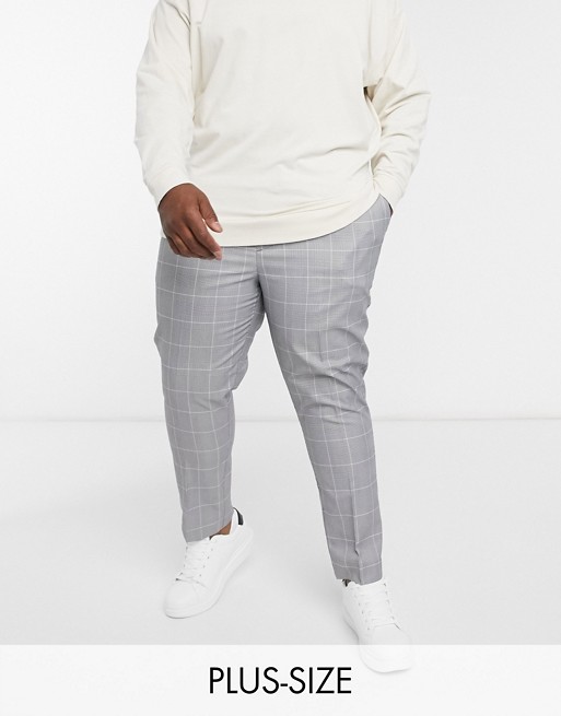 New Look PLUS slim pull on check trousers in grey