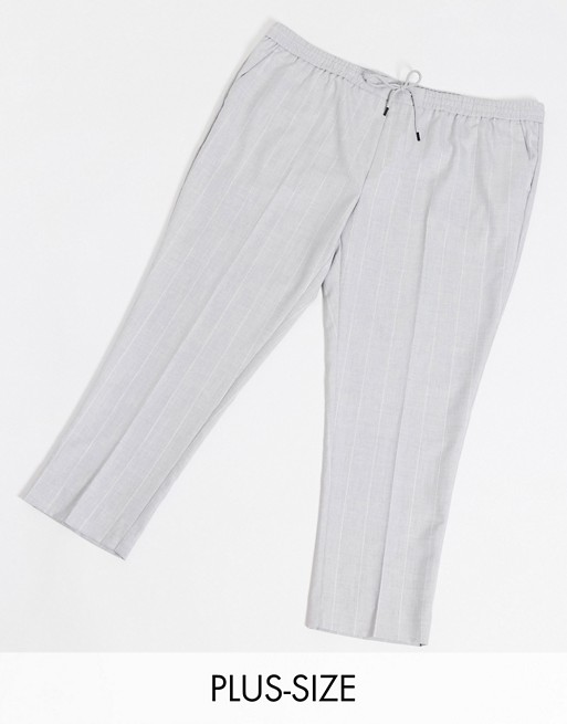 New Look PLUS slim pull on crackle stripe trousers in grey