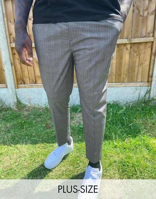 New Look PLUS slm pull on pop check trousers in grey