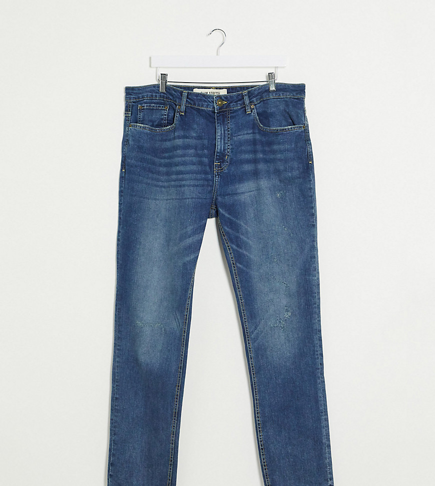 New Look PLUS - Smalle distressed jeans in blauw