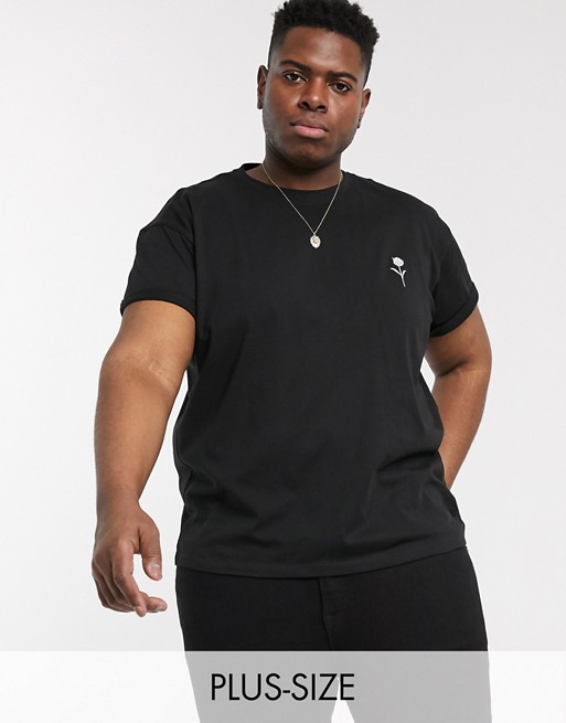 New Look Plus solid rose embroidered t-shirt in black