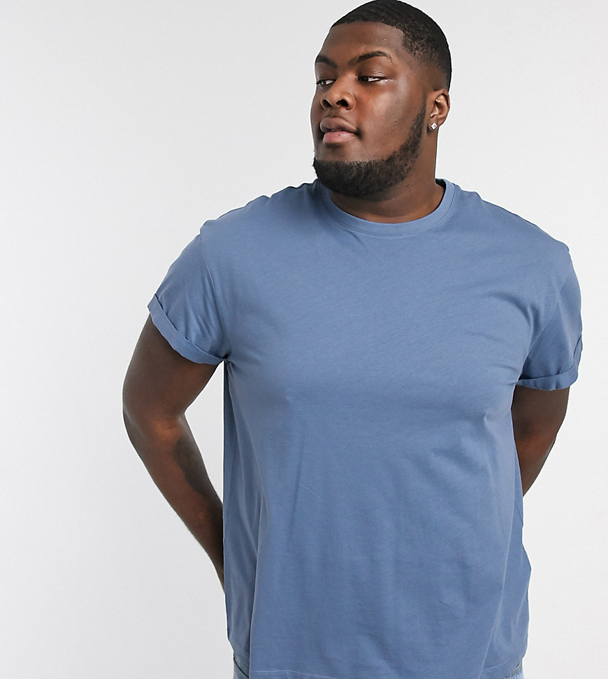 New Look - Plus - T-shirt met omgeslagen mouwen in blauw