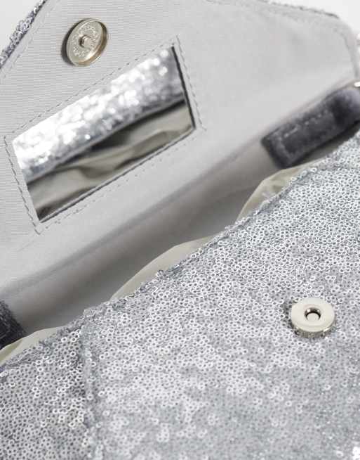 New Look pochette a busta con paillettes argentata, 3 di 4