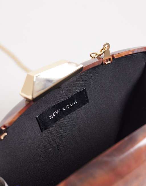New Look - Pochette squadrata in resina marrone con motivo, 3 di 4