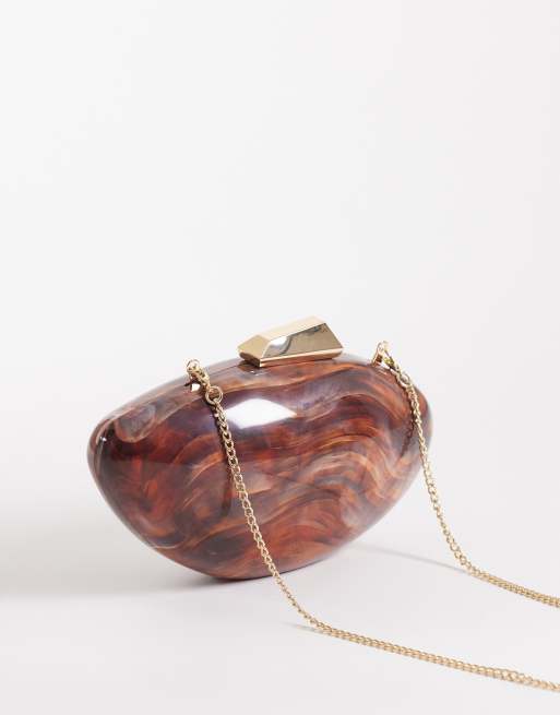New Look - Pochette squadrata in resina marrone con motivo, 4 di 4