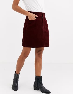 burgundy skirt pockets