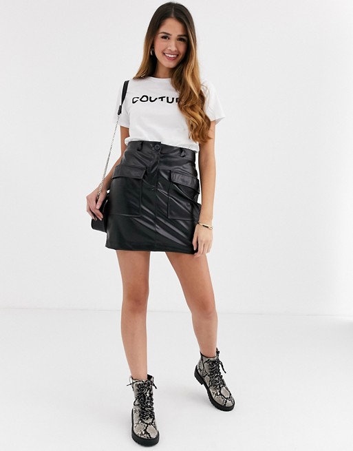 New Look pocket detail faux leather skirt in black