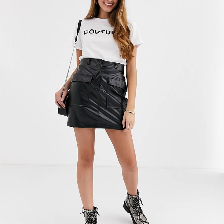 Max Studio Faux Leather Skirt black casual look Fashion Skirts Faux Leather Skirts 