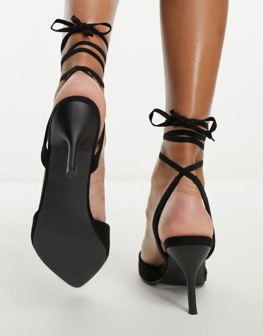 Black pointed shop tie up heels