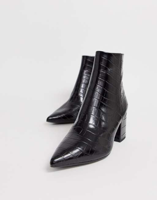 New look pointed block heeled boots store in black croc