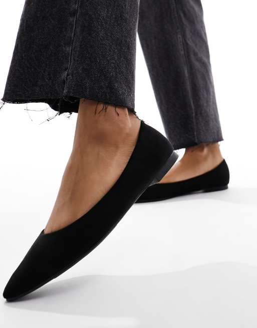 Black flat pointed shoes 2024 womens