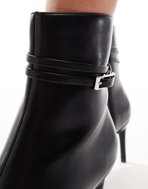 New Look pointed mid ankle boot with buckles in black, 3 of 4