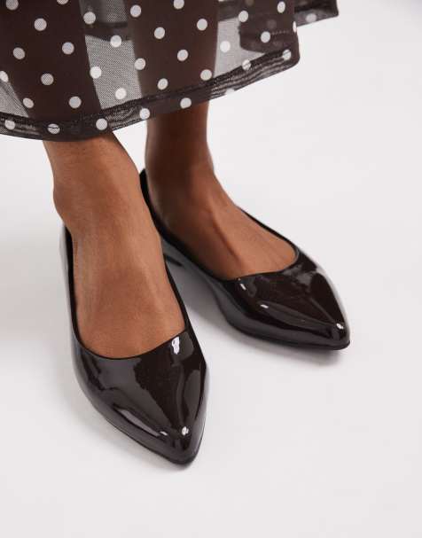 New Look pointed patent faux leather ballet flats in brown - view 1