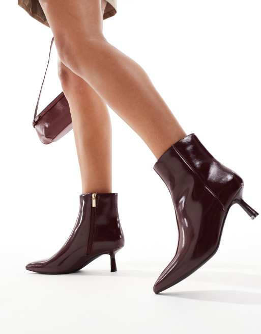 New Look pointed toe mid ankle boot in burgandy