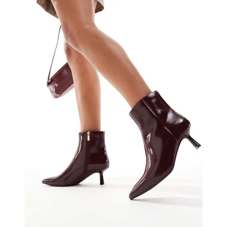 New Look pointed toe mid ankle boot in burgundy ASOS