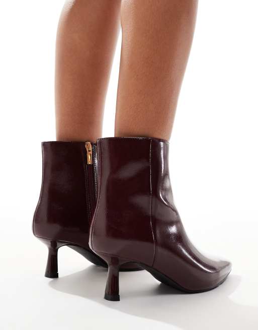 New Look pointed toe mid ankle boots in burgundy, 3 of 4
