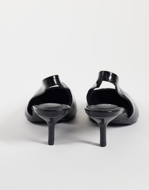 New Look pointed toe slingback kitten heels in black croc, 2 of 5