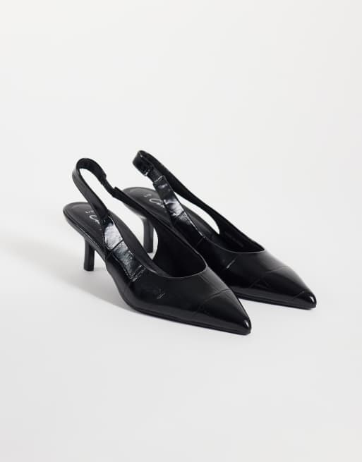 New Look pointed toe slingback kitten heels in black croc, 4 of 5