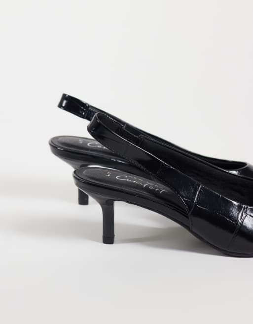 New Look pointed toe slingback kitten heels in black croc, 5 of 5