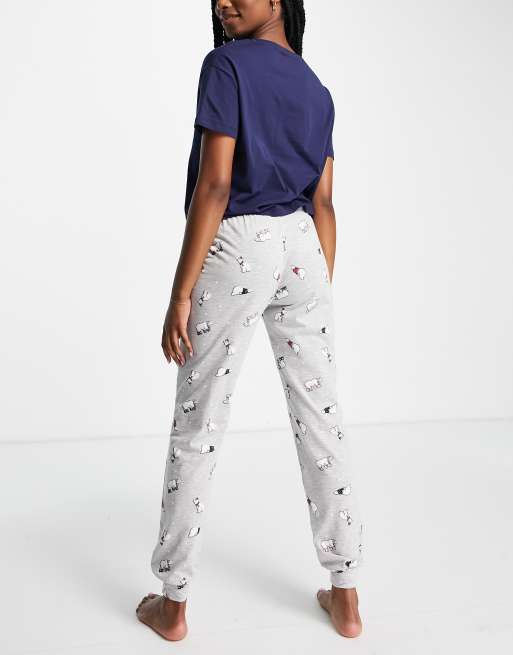 New Look polar bear pyjama jogger set in blue, 2 of 4