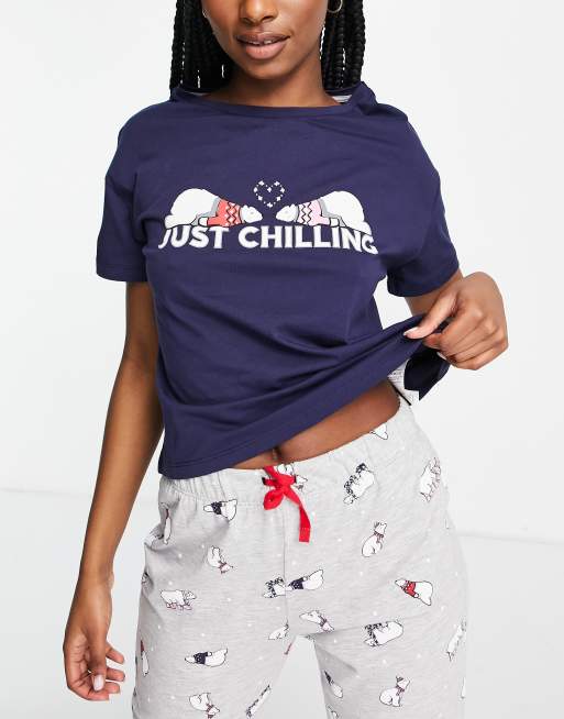 New Look polar bear pyjama jogger set in blue, 3 of 4