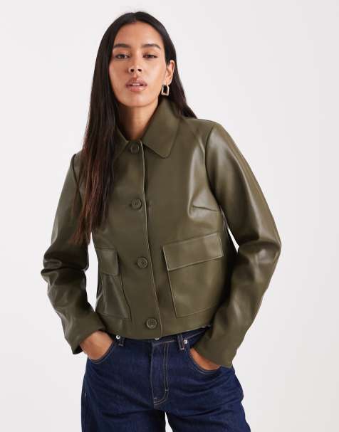 New Look PU patch pocket jacket in khaki