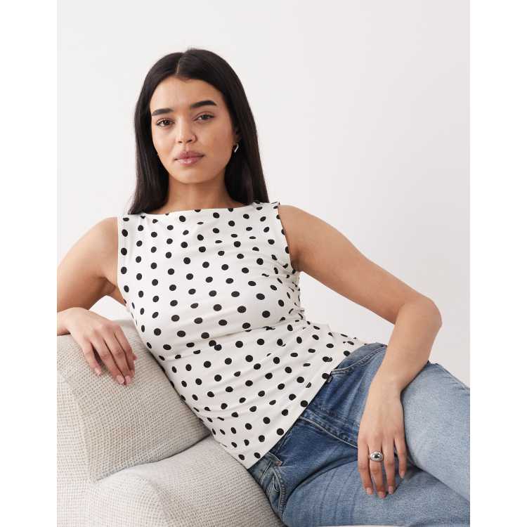 New Look polka dot boatneck tank top in cream | ASOS