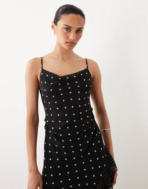 New Look polka dot cami midi dress in black, 3 of 4
