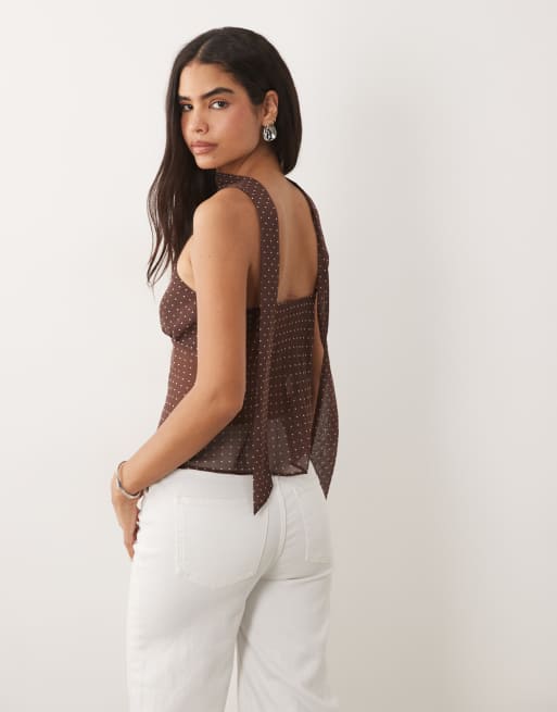 New Look polka dot cami with scarf in dark brown, 4 of 4