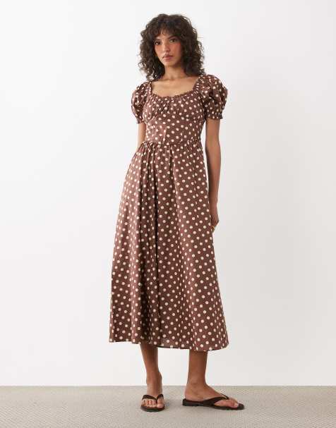 New Look polka dot milkmaid midi dress in white - view 1