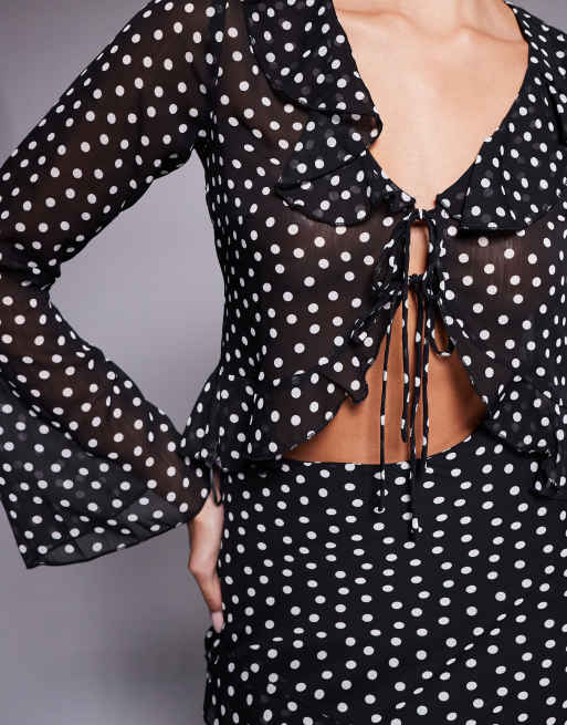 New Look polka dot ruffle tie blouse in black (part of a set), 2 of 4