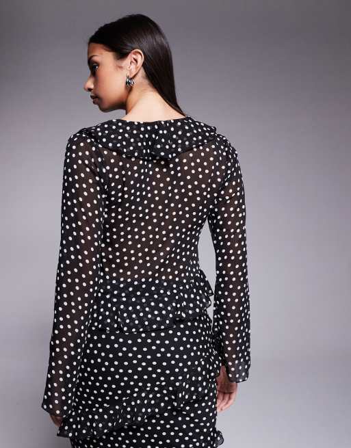 New Look polka dot ruffle tie blouse in black (part of a set), 4 of 4