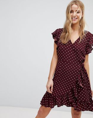 New Look Polka Dot Ruffle Wrap Dress | ASOS
